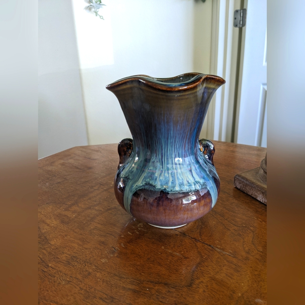 Artistic Artisan Bill Campbell Blue and Brown Ceramic Vase - Picture 3 of 6